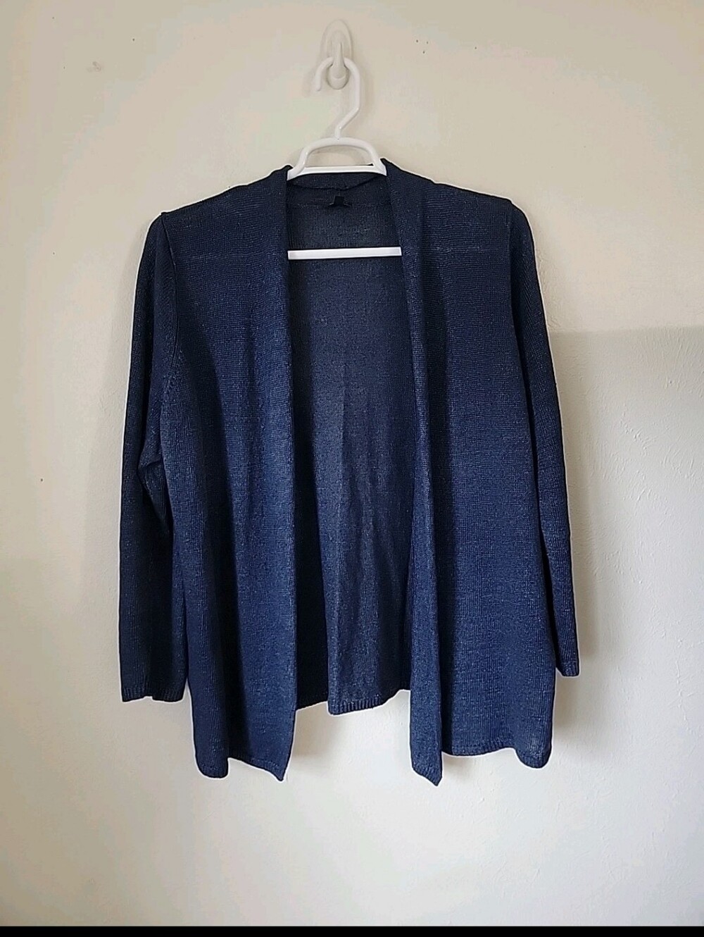 Talbots Sweater 100% Linen Open-Front Navy Women’s Cardigan Lightweight